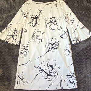 Lauren Ralph Lauren White & Black Floral Bell Sleeve Dress Womens size 14